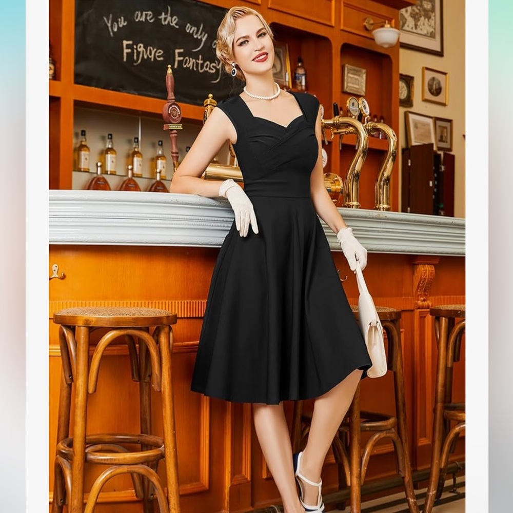 MUXXN Women's 1950s Capshoulder Vintage Wedding Retro Swing Dress NWT Size Large - Picture 3 of 16